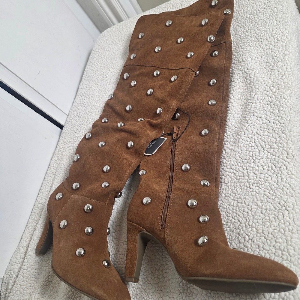 a.n.a Malinda Brown Suede Studded OTK Boots Boho Festival Slouchy Western 7.5
